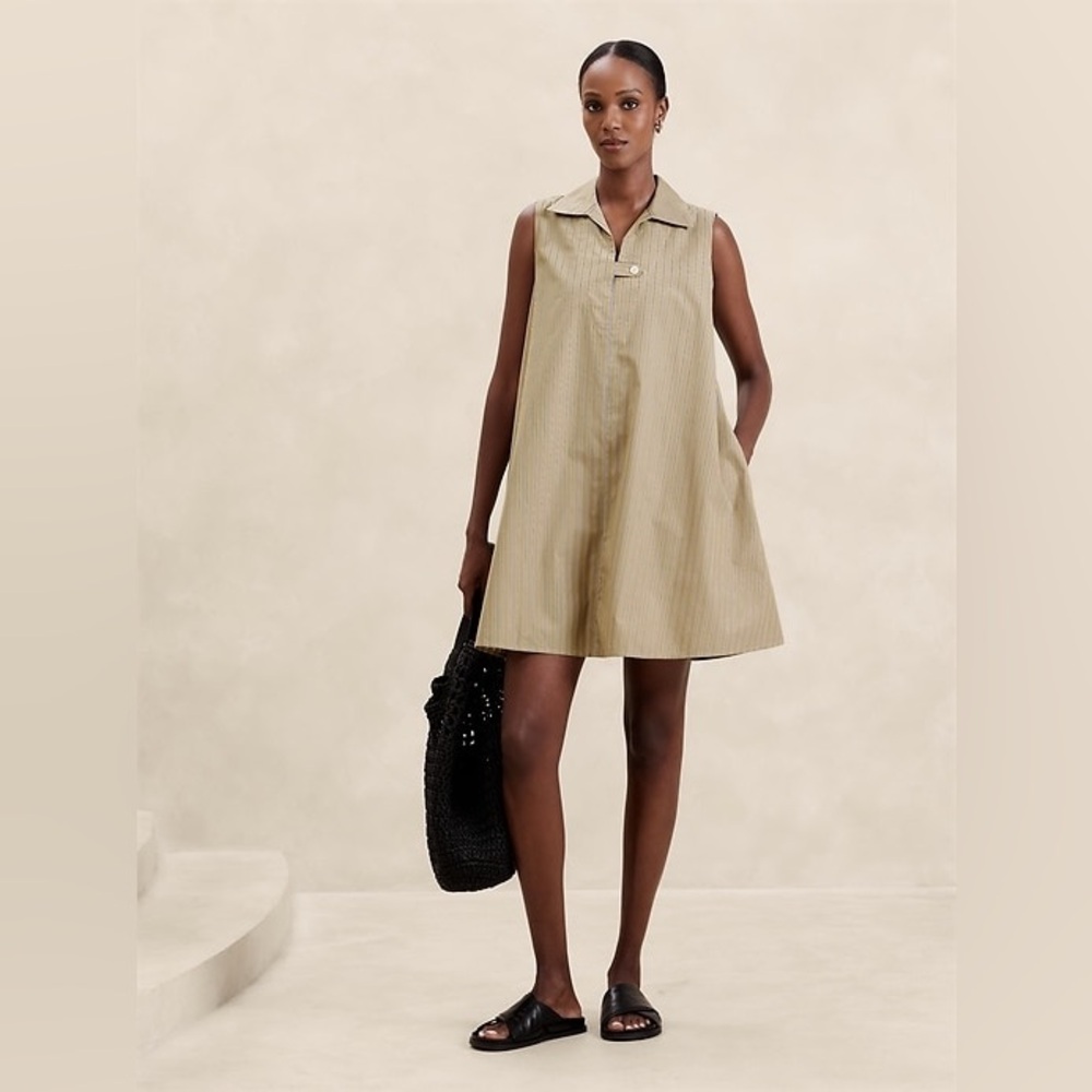 NWT Banana Republic Poplin Striped Mini Dress Tan M